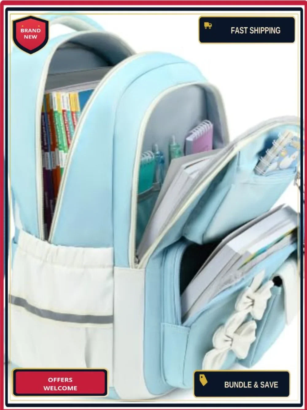 Waterproof Girls Backpack with Lunch Box USB Charging Port School Bookbag Teens